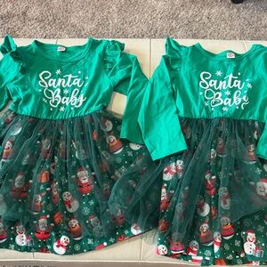 Green Santa Baby Kids Costume Dress- set of 2 (twins)